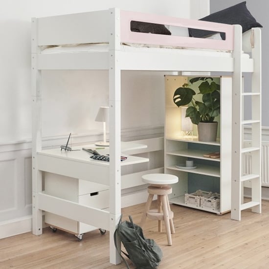Morden Kids High Sleeper Bed With Safety Rail In Light Rose_4