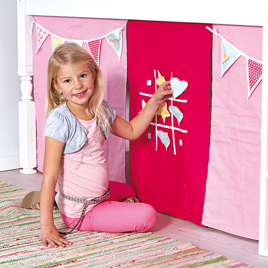 Morden Kids Mid Sleeper Bed In Azur Mint With Bunting Curtain_5