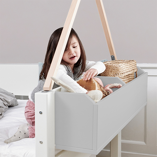 Morden Kids Mid Sleeper Bed In Silver Grey And Cup Cake Curtain FiF