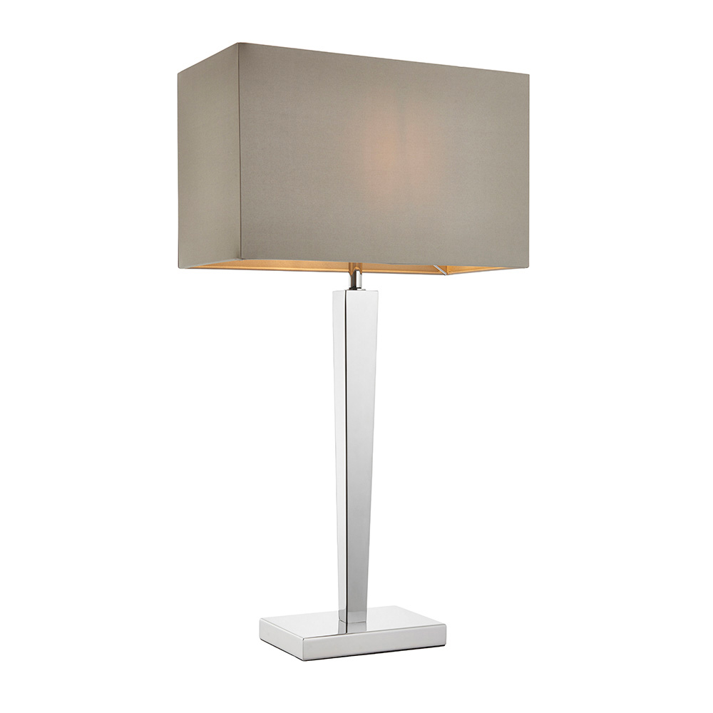 Morehead Grey Faux Silk Shade Table Lamp In Chrome