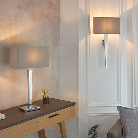Moreto Grey Fabric Wall Light In Chrome Furniture in Fashion