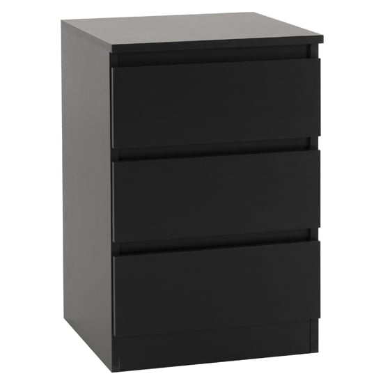 Mcgowan Wooden Bedside Cabinet In Black With 3 Drawers