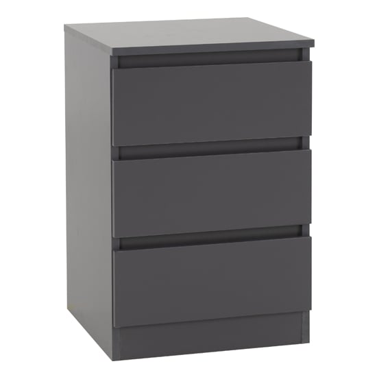 Product photograph of Mcgowan Wooden Bedside Cabinet In Grey With 3 Drawers from Furniture in Fashion