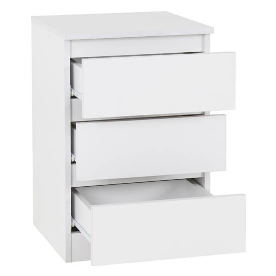 Mcgowan Wooden Bedside Cabinet In White With 3 Drawers