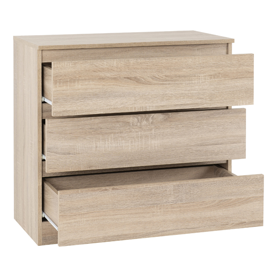 Mcgowan Wooden Chest Of Drawers In Sonoma Oak With 3 Drawers
