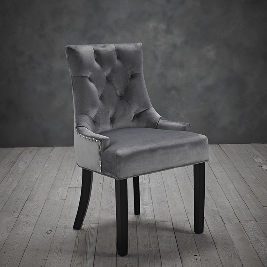 Monega Grey Velvet Dining Chairs In Pair_2