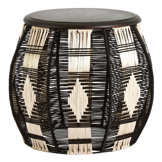 Morgan Round Wooden Stool With Black Metal Frame_2