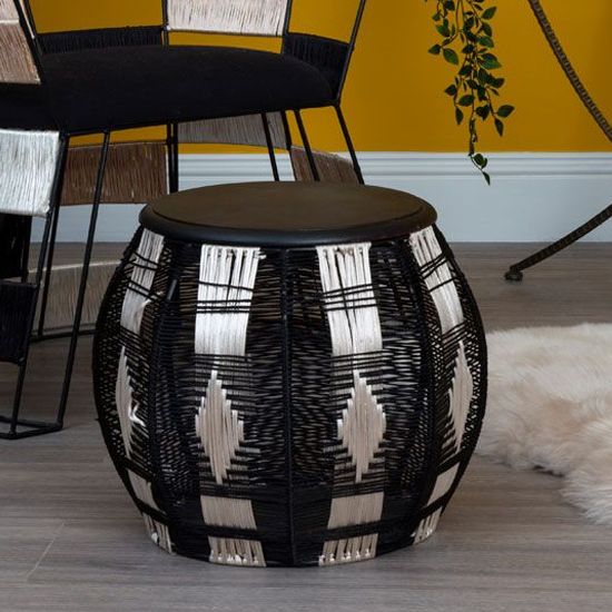 Morgan Round Wooden Stool With Black Metal Frame_3