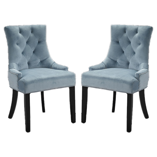 Product photograph of Morgana Blue Velvet Dining Chairs With Wooden Legs In Pair from Furniture in Fashion