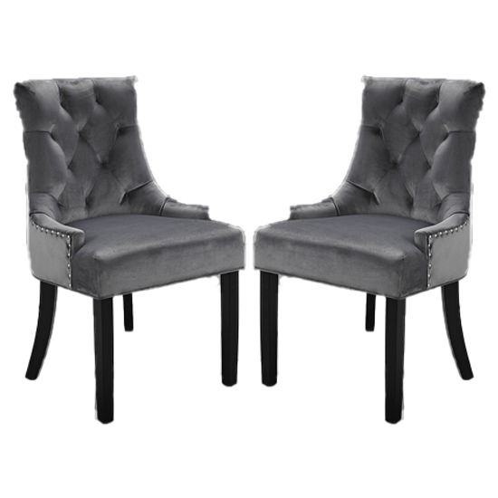 Read more about Morgana grey velvet dining chairs with wooden legs in pair