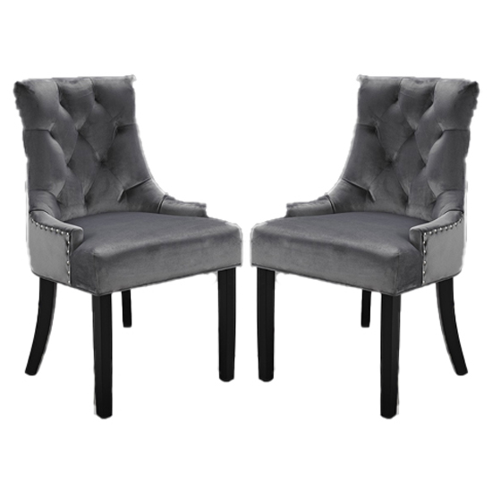 Grey Velvet Dining Chairs With Wooden Legs In Pair Furniture