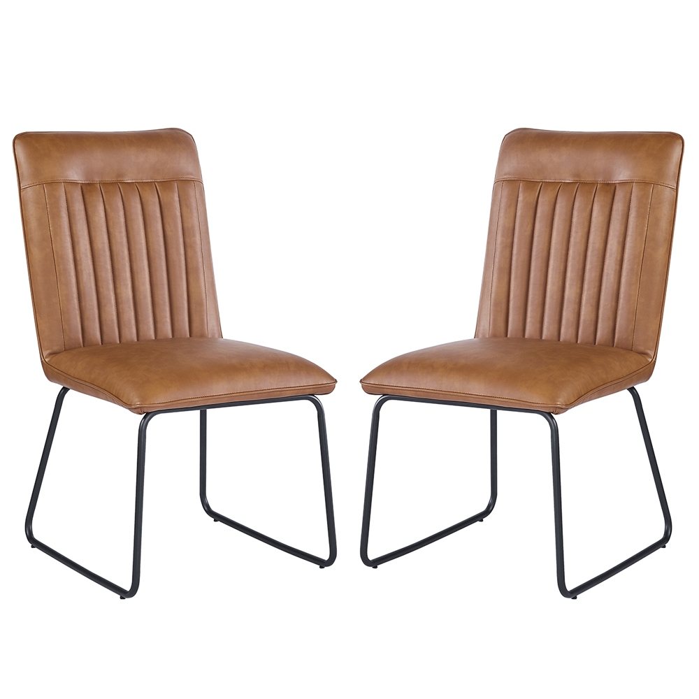 Morian Brown PU Leather Dining Chairs in Pair