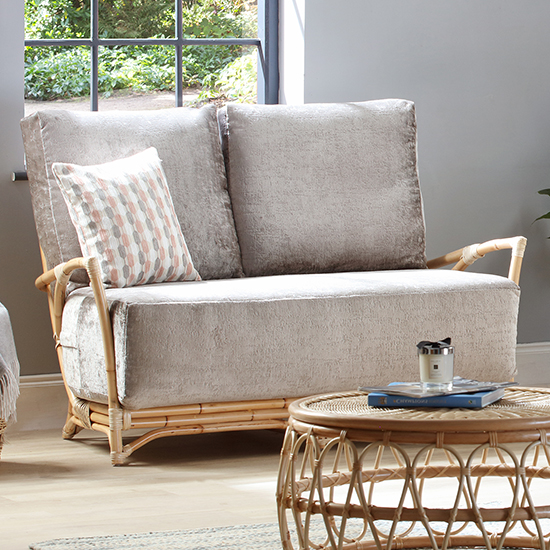 Read more about Morioka rattan 2 seater sofa with silver velour seat cushion