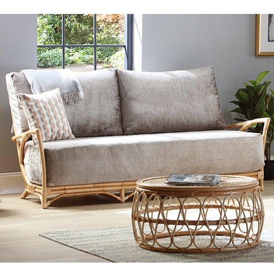 Photo of Morioka rattan 3 seater sofa with silver velour seat cushion