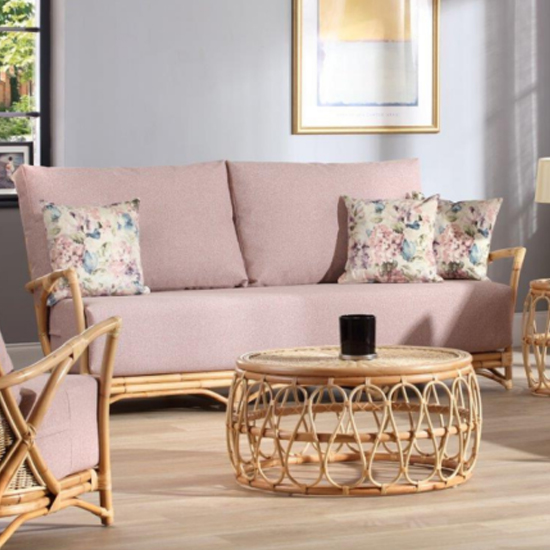Read more about Morioka rattan 3 seater sofa with smooth blush seat cushion