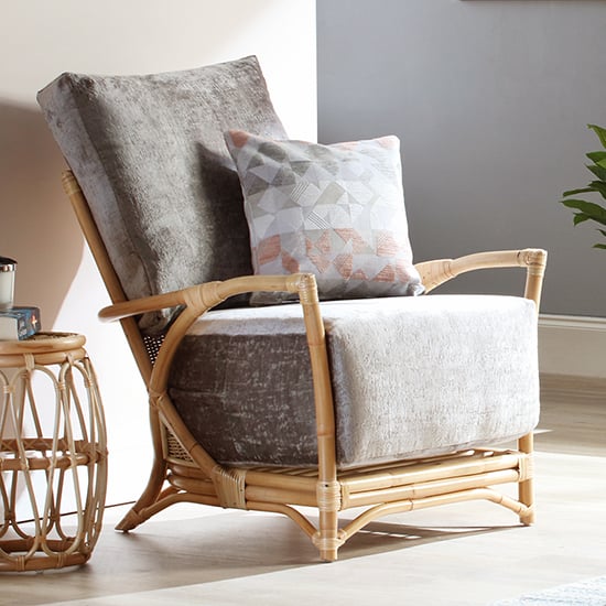 Read more about Morioka rattan armchair with silver velour seat cushion