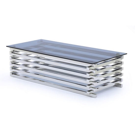 Product photograph of Moritz Tinted Glass Top Rectangle Coffee Table With Steel Base from Furniture in Fashion