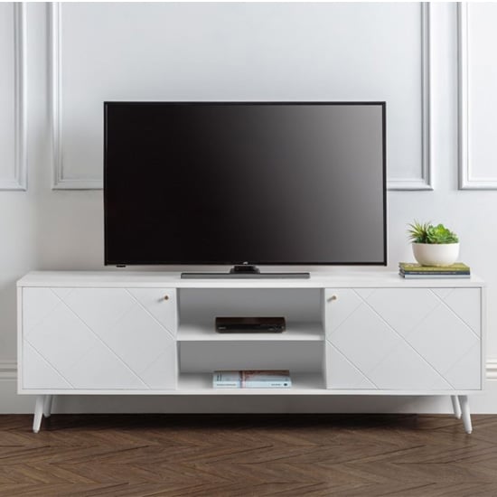 Read more about Madra wooden tv stand in white with 2 doors
