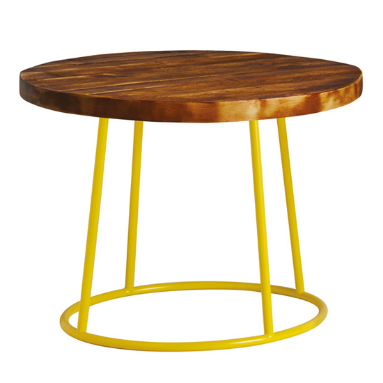 Read more about Morkan industrial 60cm rustic coffee table with yellow frame