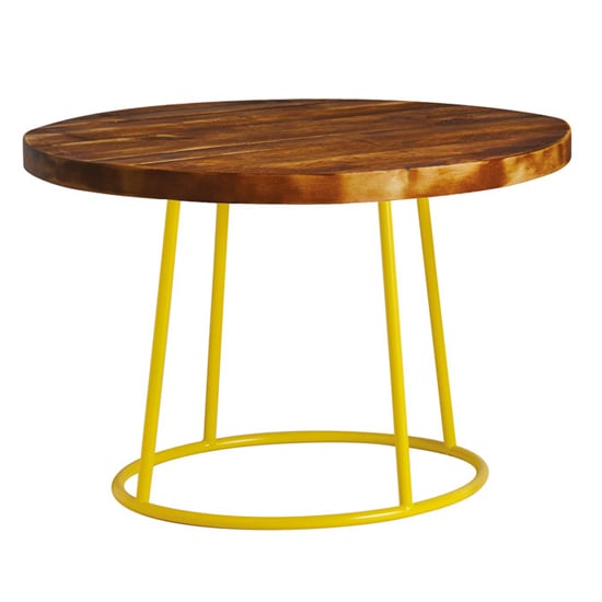 Product photograph of Morkan Industrial 75cm Rustic Coffee Table With Yellow Frame from Furniture in Fashion