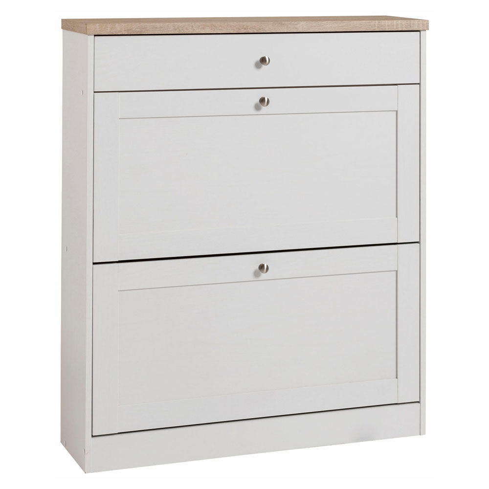 Morland Wooden Shoe Storage Cabinet with 1 Drawer in White and Oak