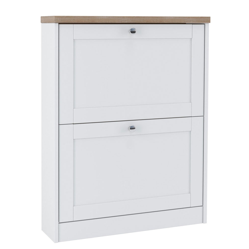 Morland Wooden Shoe Storage Cabinet with 2 Flap Doors in White and Oak