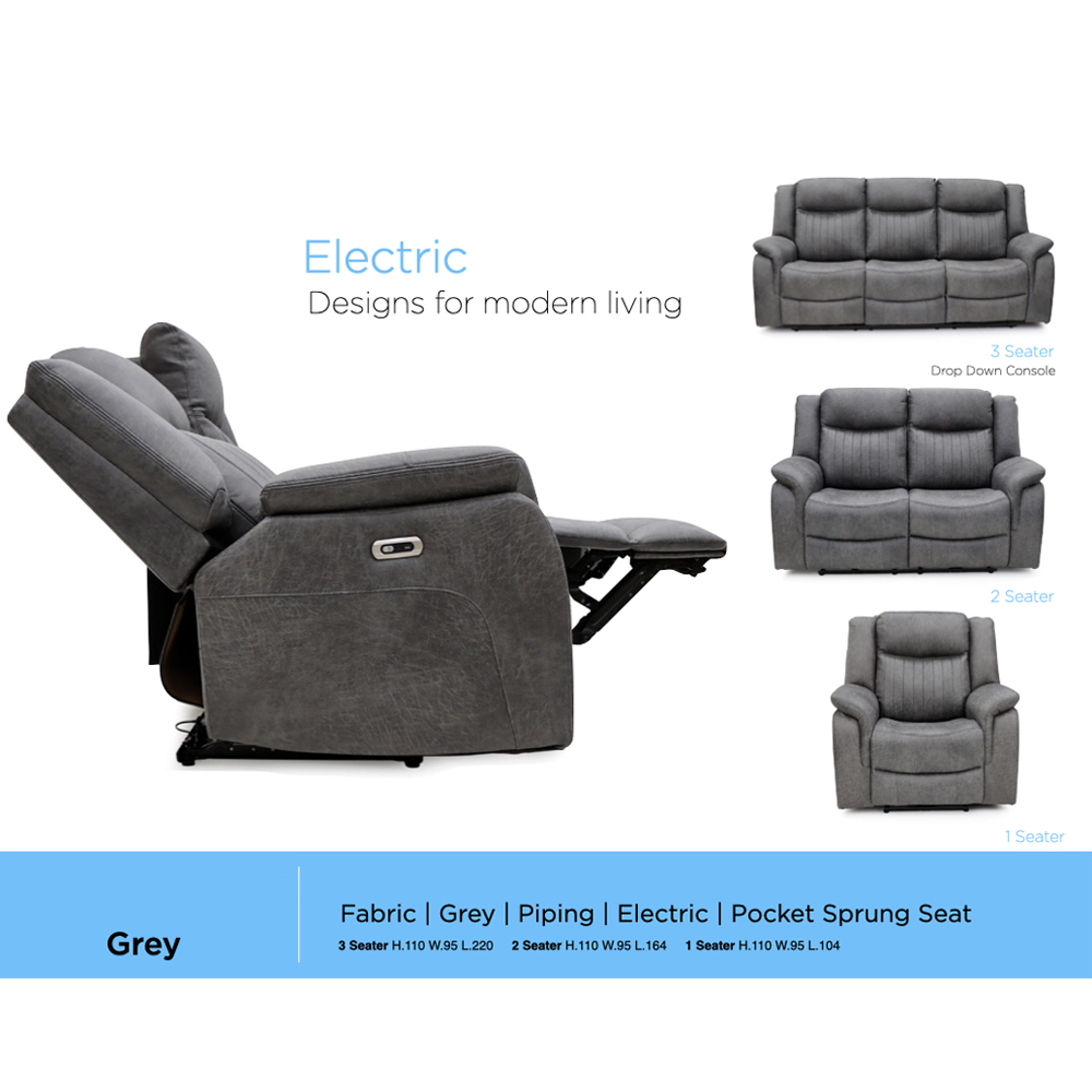 Morlix Fabric Electric Recliner 1 Seater Sofa in Grey