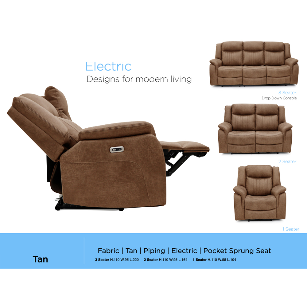 Morlix Fabric Electric Recliner 1 Seater Sofa in Tan