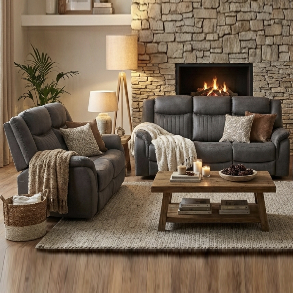 Morlix Fabric Electric Recliner 3 2 Seater Sofa Set In Grey