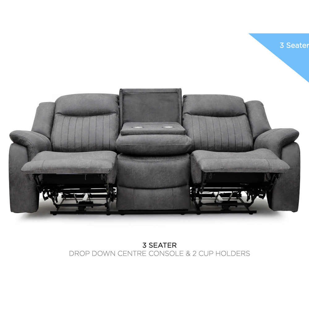 Morlix Fabric Electric Recliner 3 Seater Sofa with Console in Grey