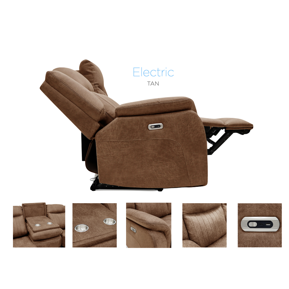 Morlix Fabric Electric Recliner Sofa Suite in Tan