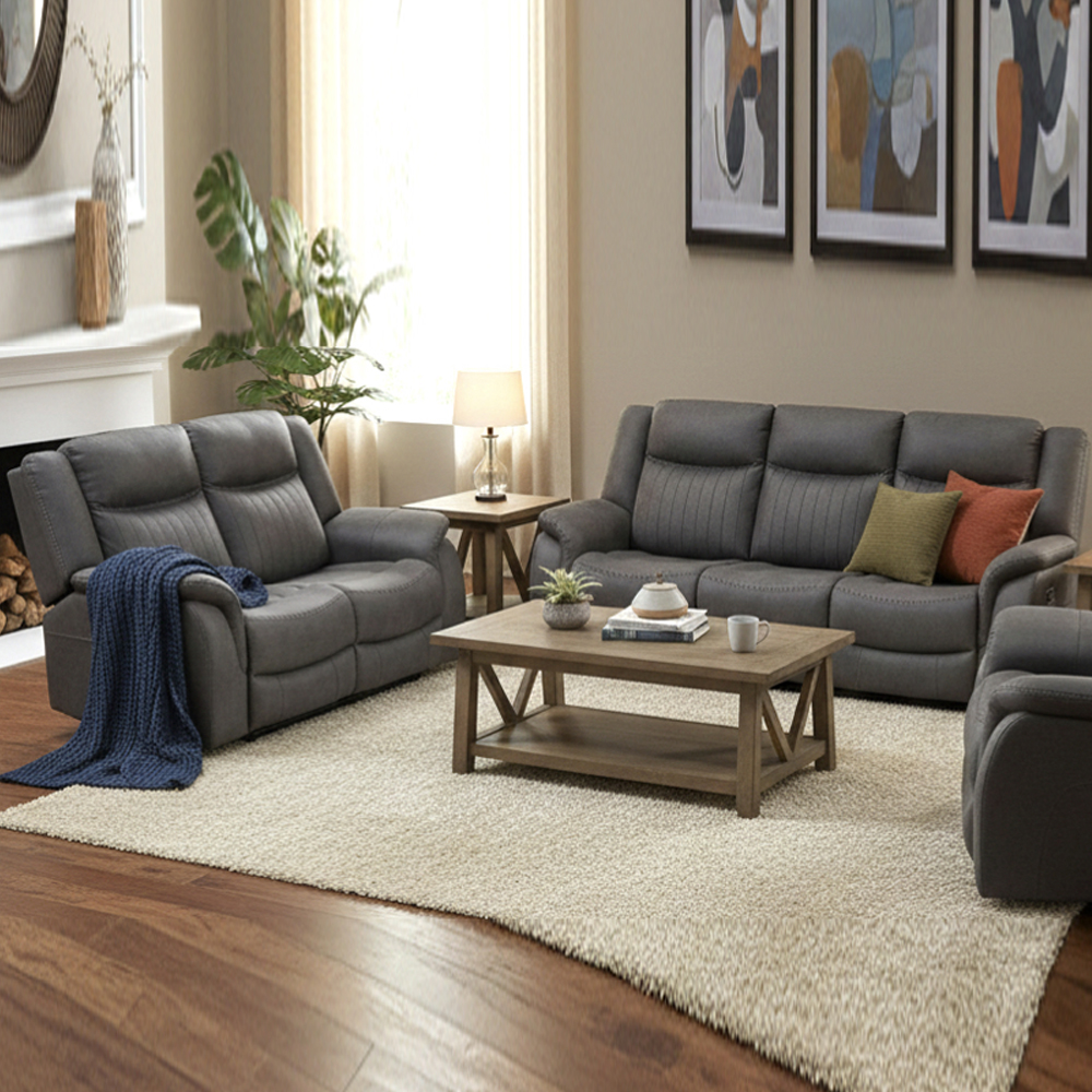 Morlix Fabric Manual Recliner 3 2 Seater Sofa Set In Grey