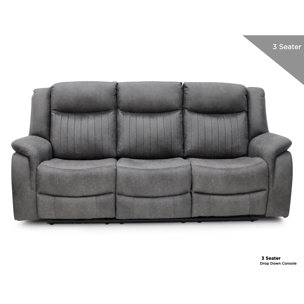Morlix Fabric Manual Recliner Sofa Suite in Grey