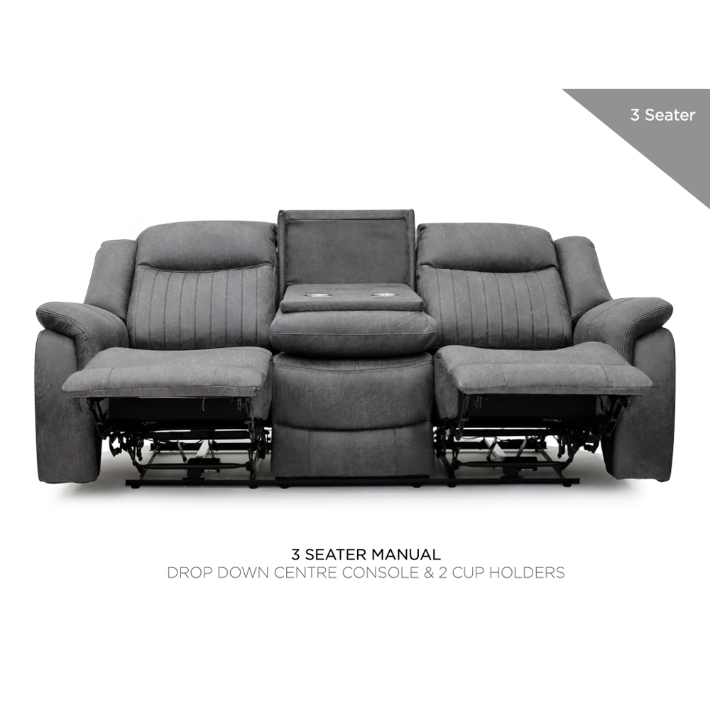 Morlix Fabric Manual Recliner Sofa Suite in Grey