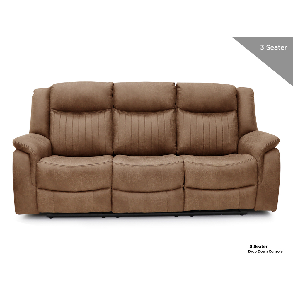 Morlix Fabric Manual Recliner Sofa Suite in Tan