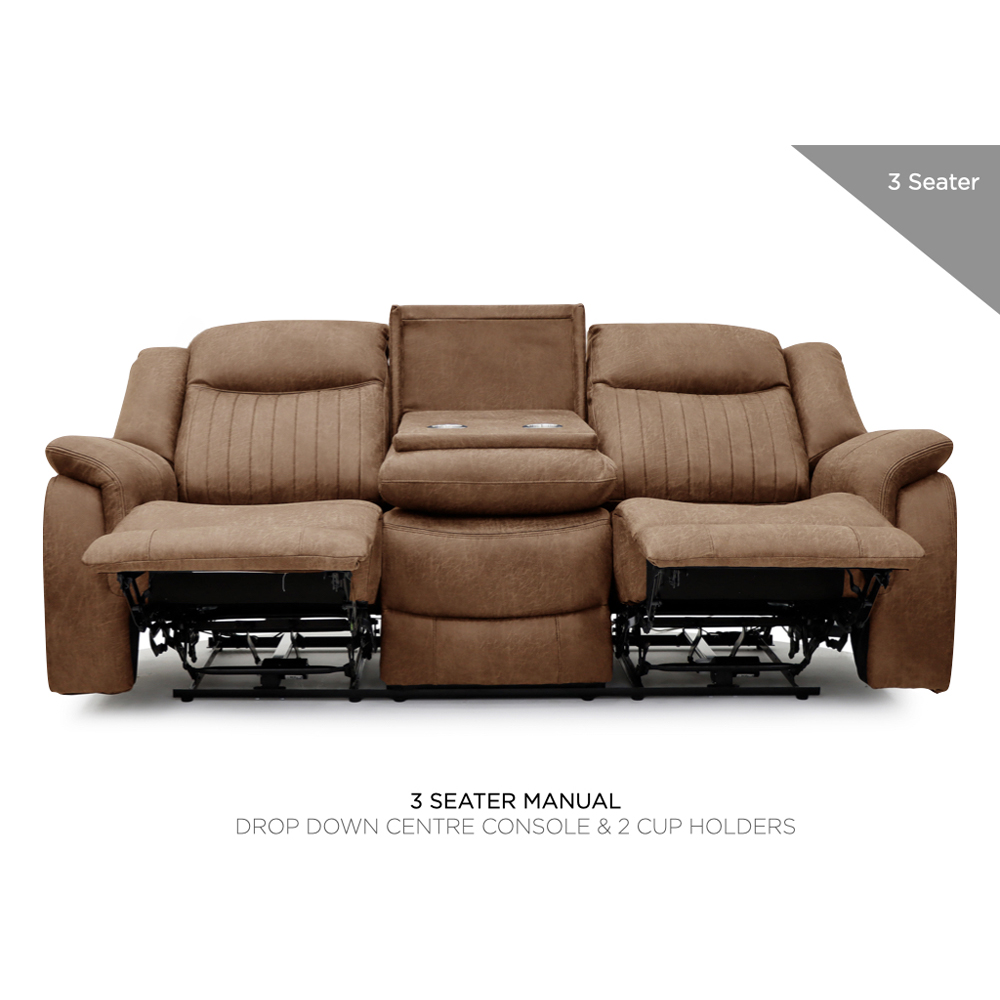 Morlix Fabric Manual Recliner Sofa Suite in Tan