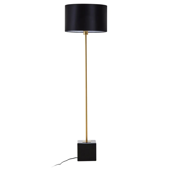Moroni Black Linen Shade Floor Lamp With Black Marble Base