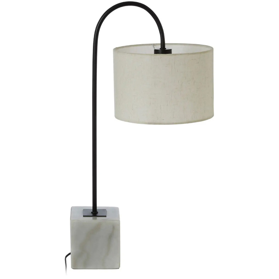 Moroni White Linen Curved Table Lamp With White Marble Base