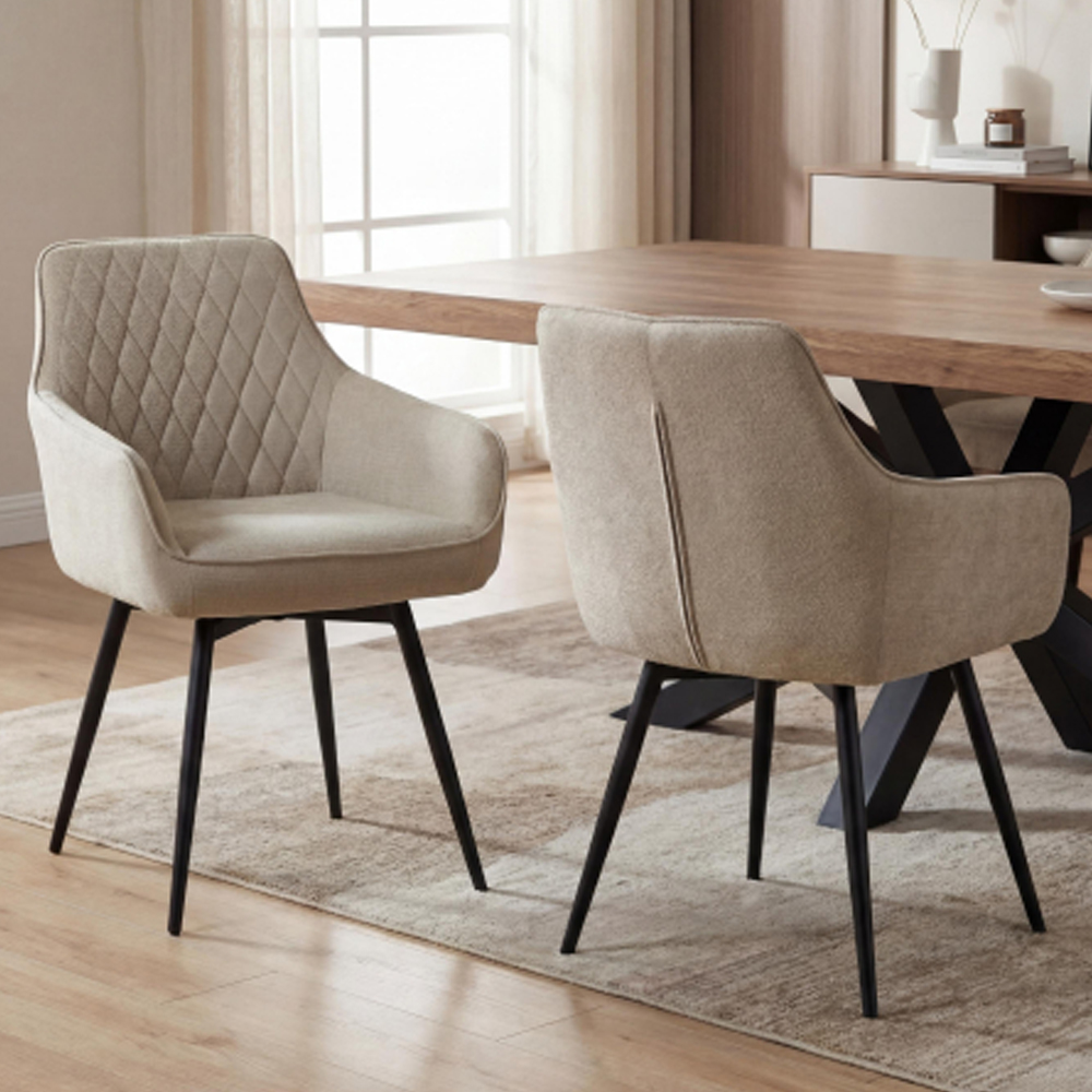 Morpeth Beige Fabric Dining Chairs in Pair