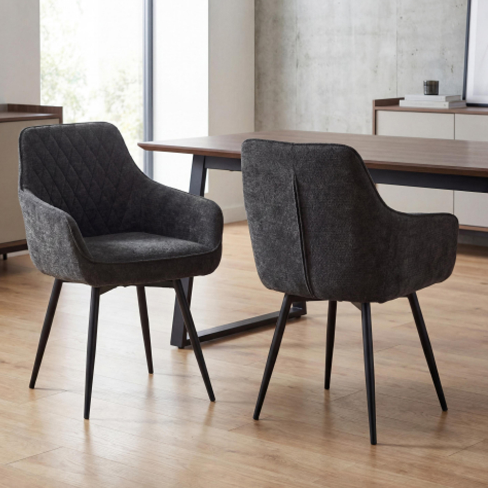 Morpeth Charcoal Fabric Dining Chairs in Pair