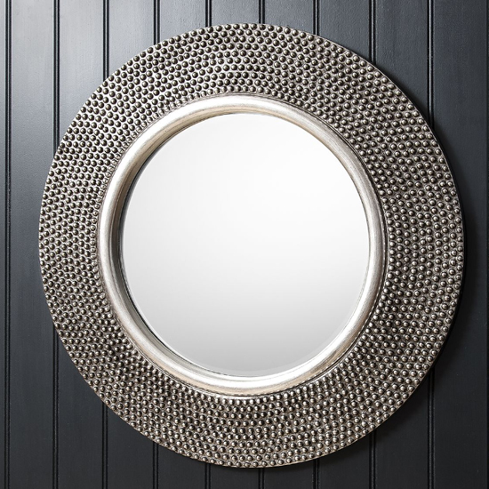 Product photograph of Morrilton Round Wall Mirror In Pewter Bobble Effect from Furniture in Fashion