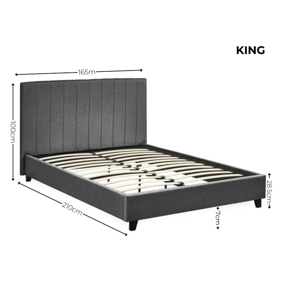 Morrison Fabric King Size Bed in Dark Grey