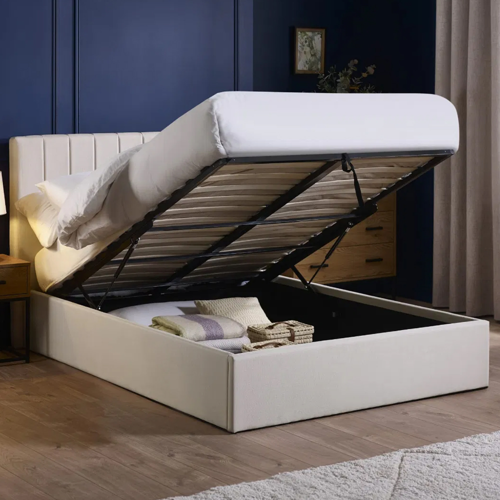 Morrison Fabric Ottoman Storage Double Bed in Oatmeal