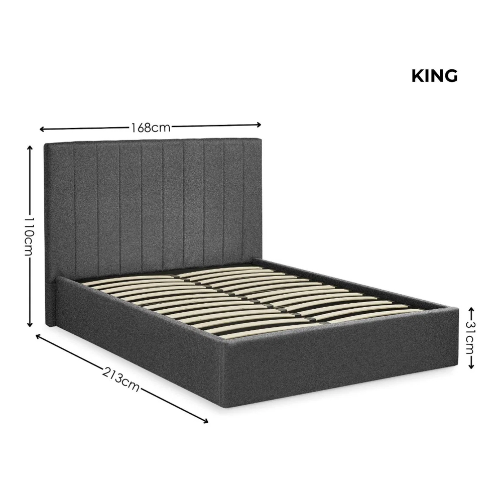 Morrison Fabric Ottoman Storage King Size Bed in Dark Grey