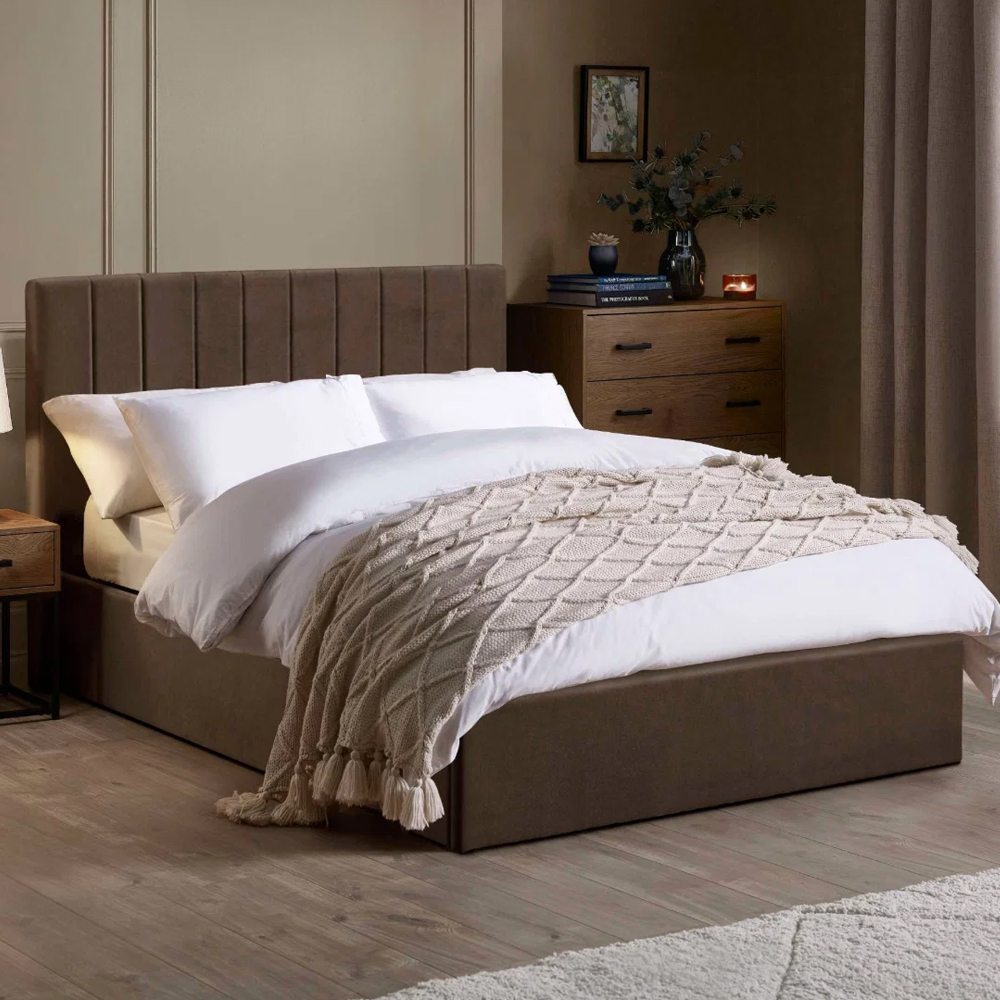 Morrison Velvet Ottoman Storage King Size Bed in Chocolate