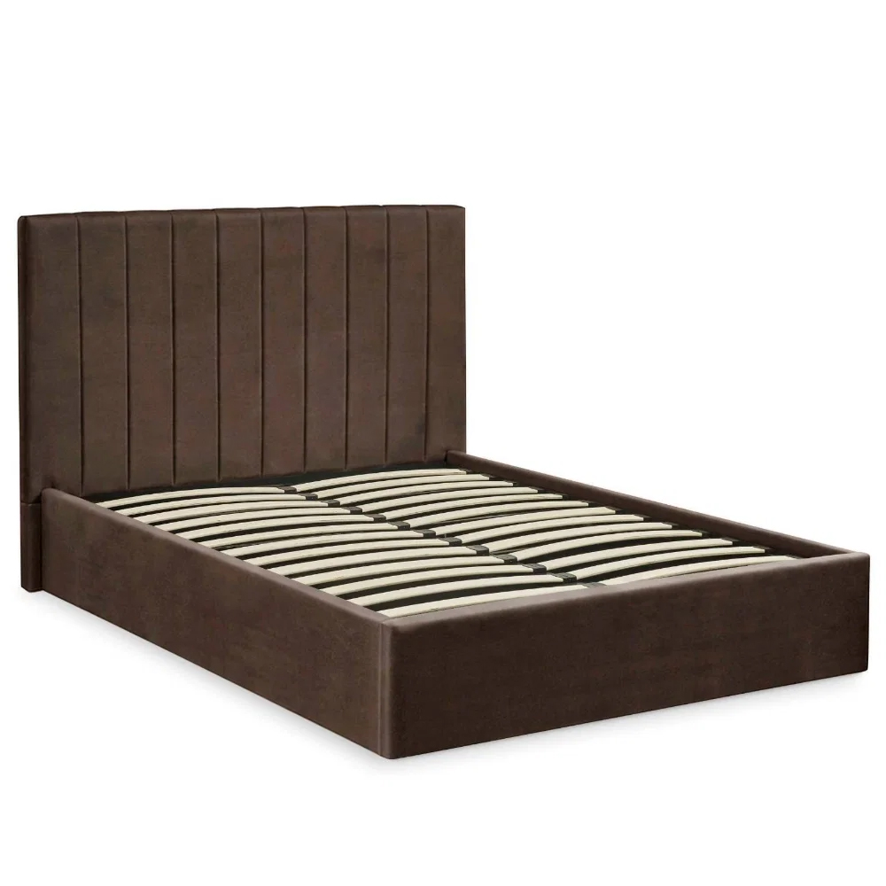 Morrison Velvet Ottoman Storage King Size Bed in Chocolate
