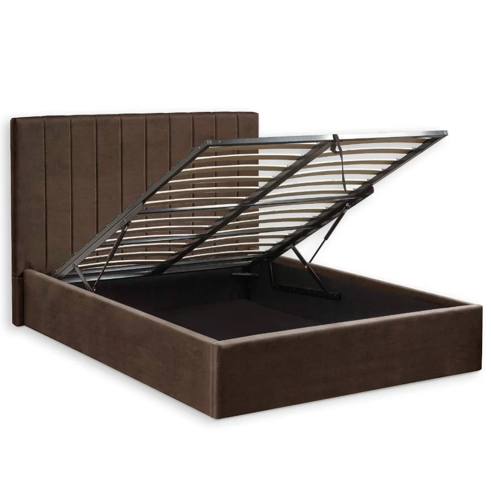 Morrison Velvet Ottoman Storage King Size Bed in Chocolate