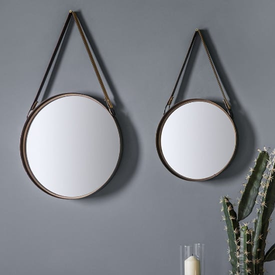 Product photograph of Morston Round Set Of 2 Wall Bedroom Mirrors In Bronze Frame from Furniture in Fashion