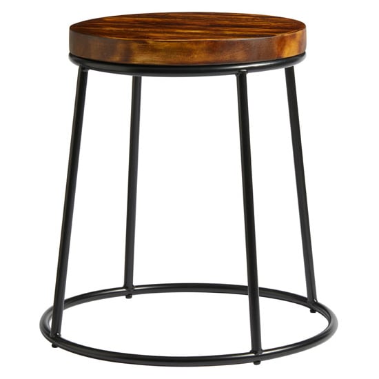 Read more about Mortan industrial black metal low stool with rustic aged seat