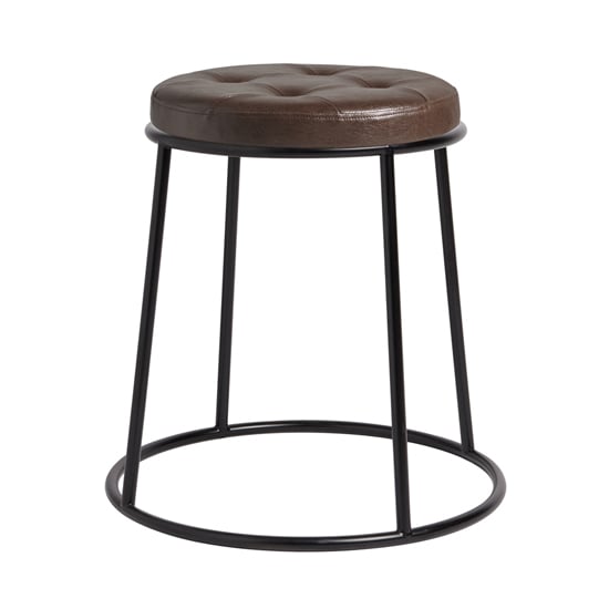 Mortan Industrial Brown Faux Leather Low Stool With Black Frame